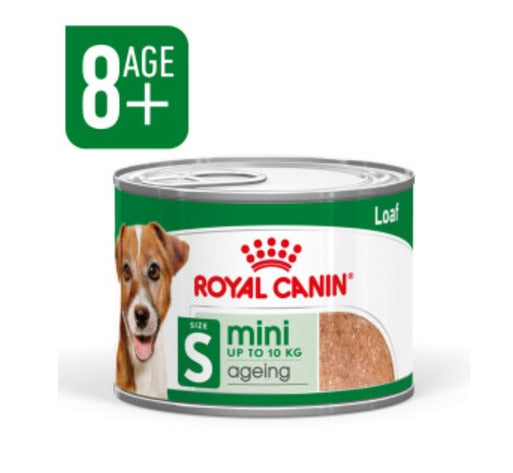 Royal Canin Mini Ageing 8+ Senior Wet Small Dog Food Cans In Loaf 195g - 12 Pack