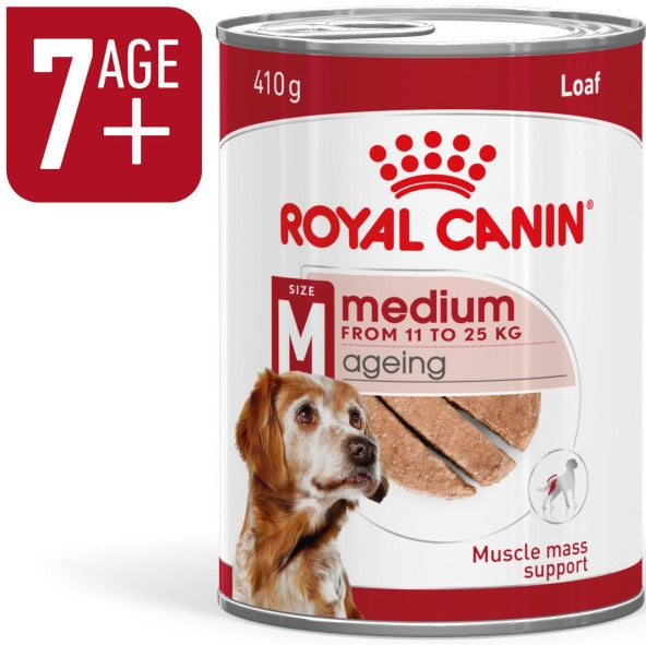 Royal Canin Medium Ageing 7+ Senior Wet Dog Food Cans In Loaf 410g - 12 Pack
