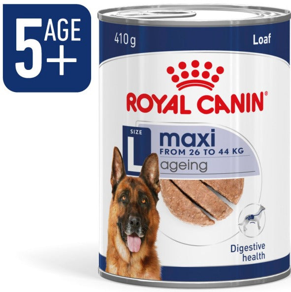 Royal Canin Maxi Ageing 5+ Senior Wet Large Dog Food Cans In Loaf 410g - 12 Pack