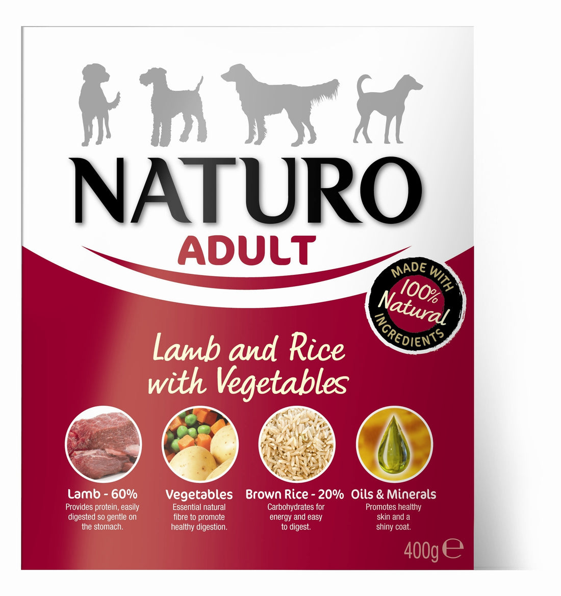 Naturo Adult Wet Lamb &amp; Rice With Veg Dog Food 400G