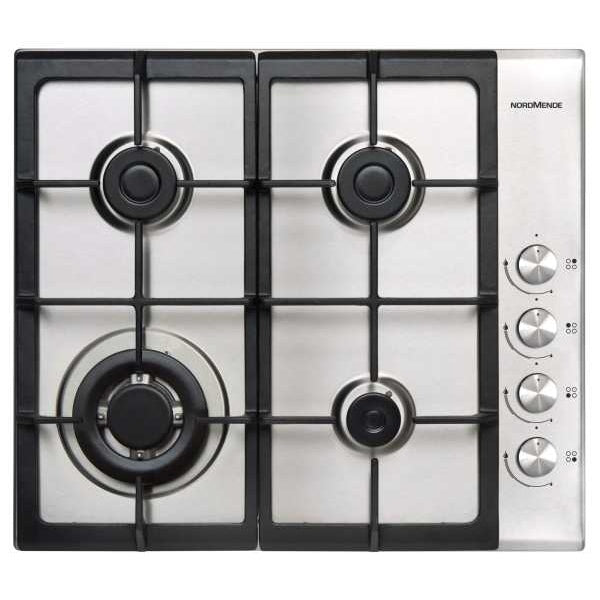 NordMende HGX603IX 60cm Gas Hob with Cast Iron Pan Supports Stainless Steel