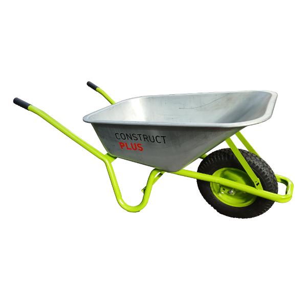 Construct-Plus Wheelbarrow with Galvanised Tray and Painted Green Frame 100L