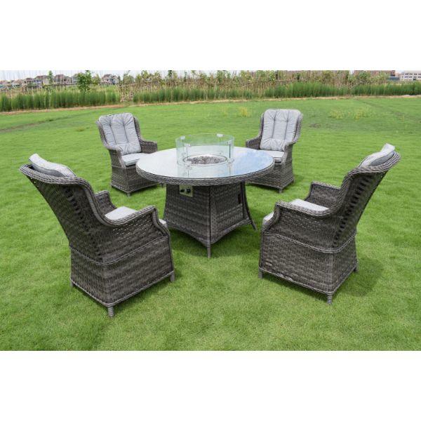 Monaco Rattan 4-Seat Round Outdoor Furniture Set With Gas Firepit