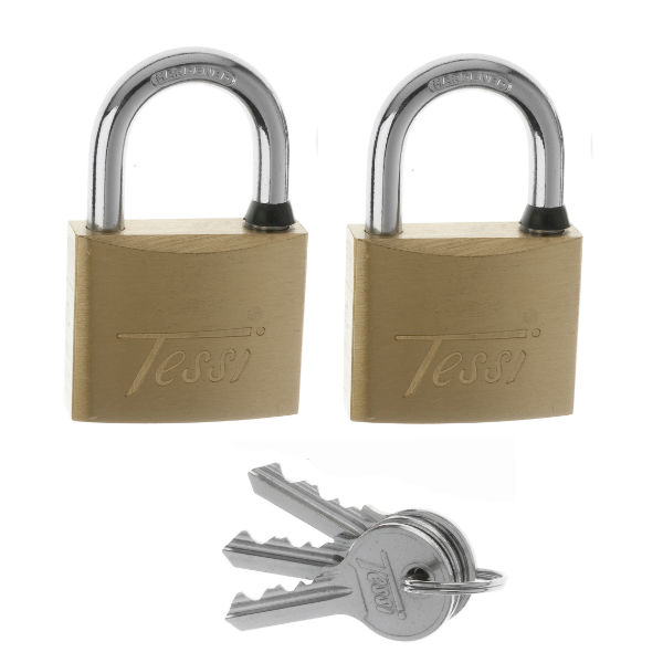 Tessi 2 x 30mm Brass Padlocks Keyed Alike