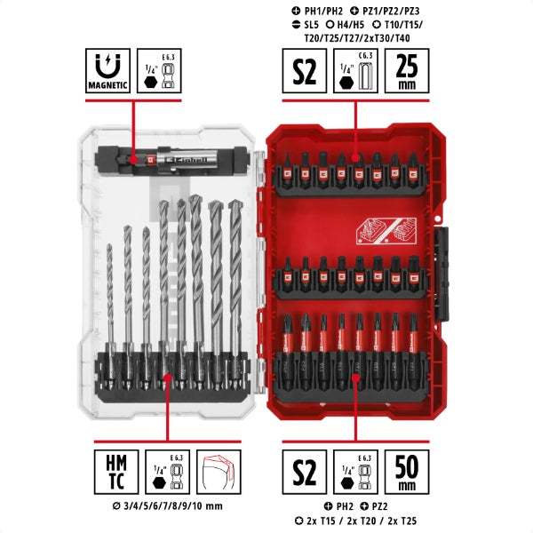 Einhell M-CASE 33pc Impact Bit & QR Masonry Drill Set