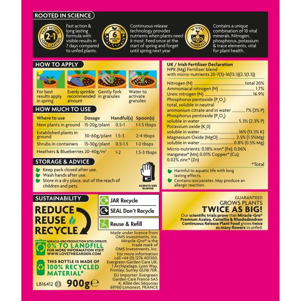 Miracle-Gro Azalea, Camellia & Rhododendron Continuous Release Plant Food Shaker Jar 900g