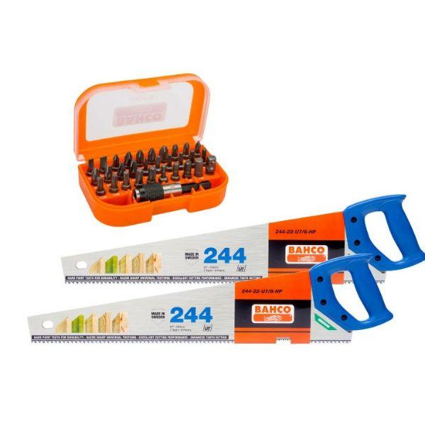 2 X Bahco 244/22 Saws And 1 X Bahco 31Pce Insert Bit Set.