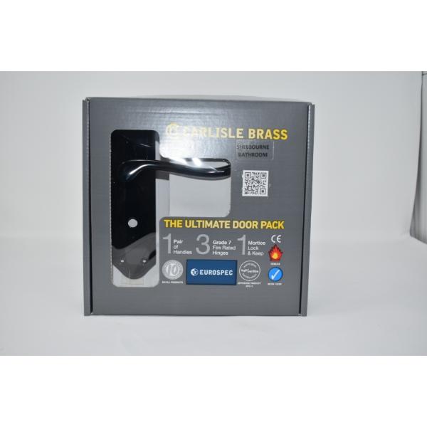 Carlisle Brass Ultimate Door Pack Shelbourne Bathroom On Plate, Lock And 3 Hinges Black