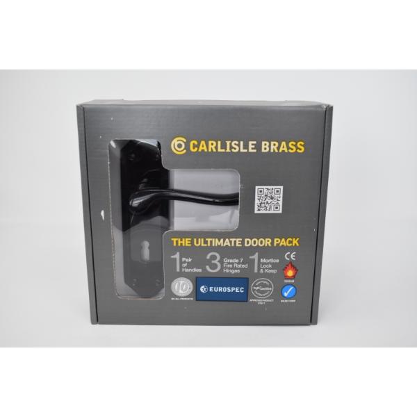 Carlisle Brass Ultimate Door Pack Shelbourne Lever On Place, Lock And 3 Hinges Black