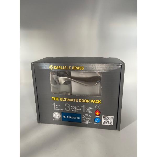 Carlisle Brass Ultimate Door Pack , Marselille Lever On Rose, Bathroom Lock, Turn And 3 Hinges Satin Nickle