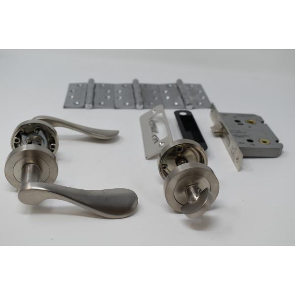 Carlisle Brass Ultimate Door Pack , Marselille Lever On Rose, Bathroom Lock, Turn And 3 Hinges Satin Nickle