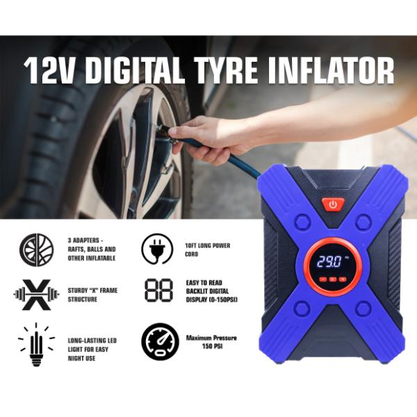 Safeline Tyre Inflator 12V with Digital Display & Torch