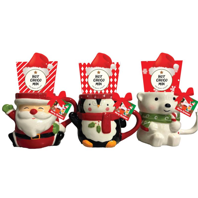 Christmas Santa And Friend Mugs With Hot Chocolate 3 Assorted