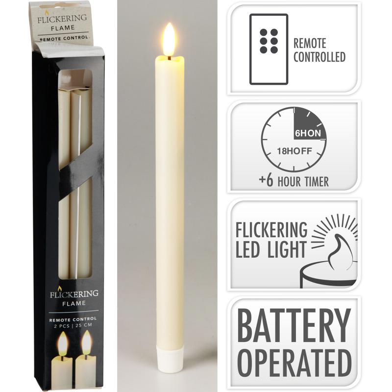 Christmas Dinner Candle Ivory LED Set Of 2