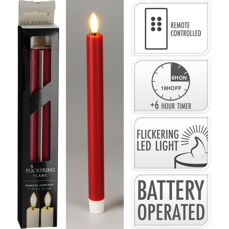 Christmas Dinner Candle Red LED Set Of 2