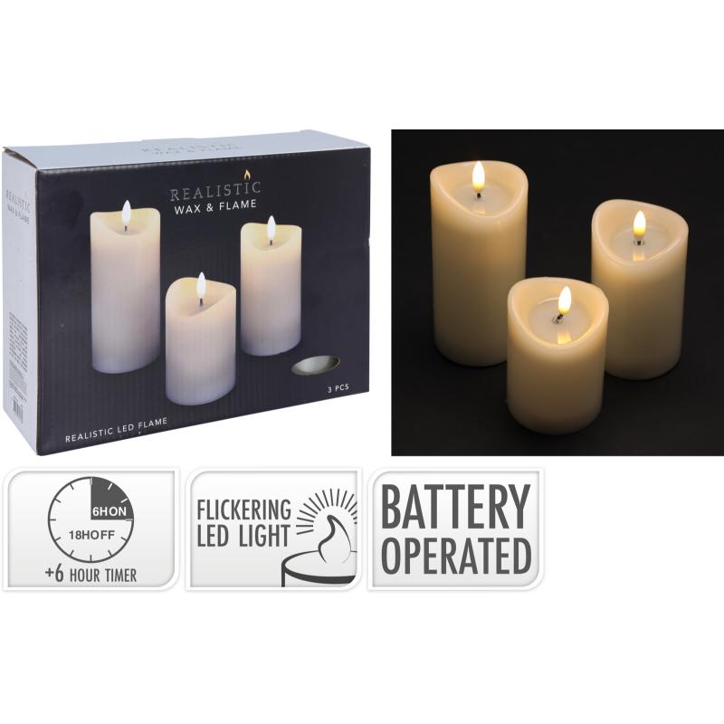 Christmas Pillar Candle Ivory LED Set Of 3
