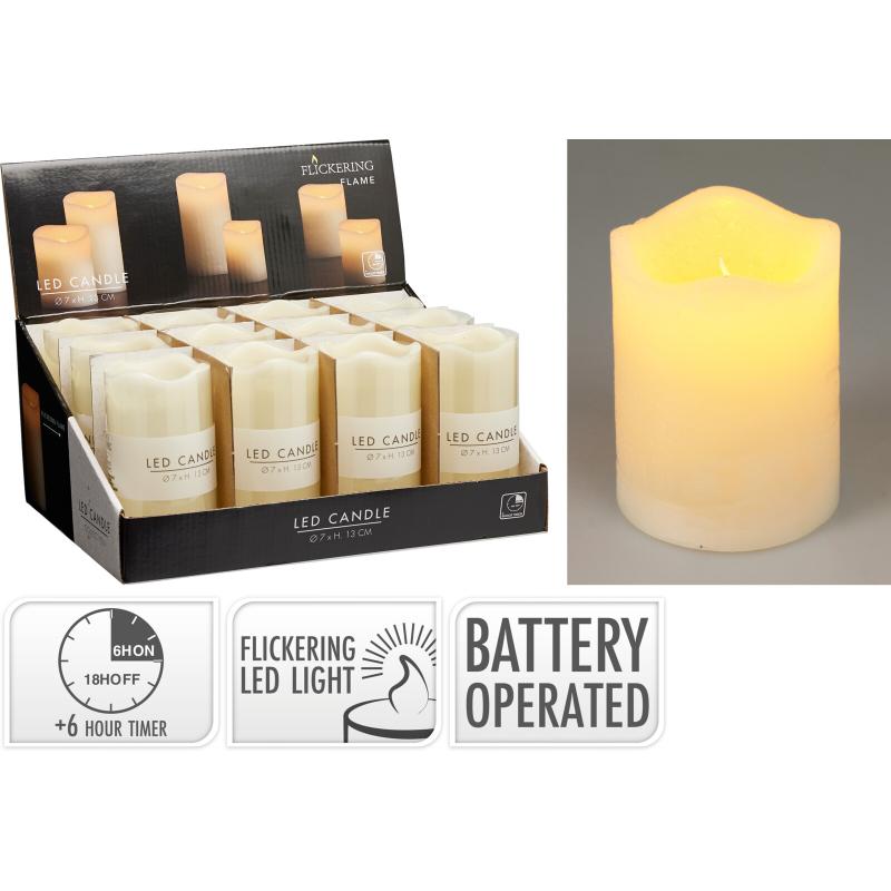 Christmas Pillar Candle Ivory LED 7Cm X9Cm