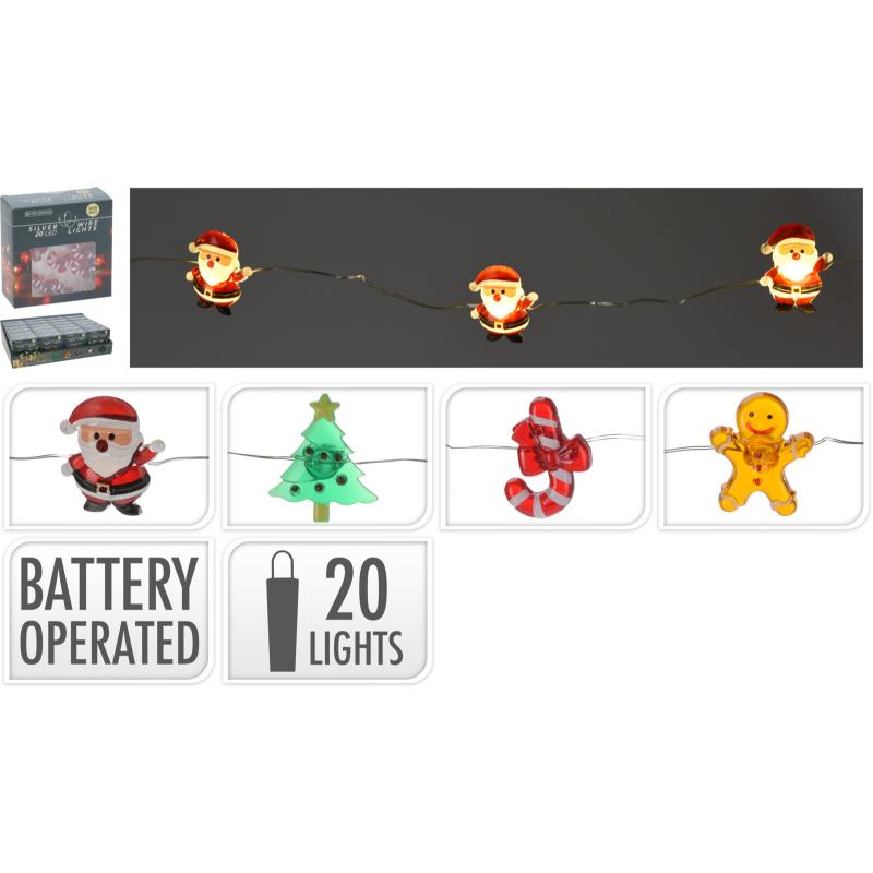 20 LED Silver Wire R Battery Operated Novelty 4 Assorted