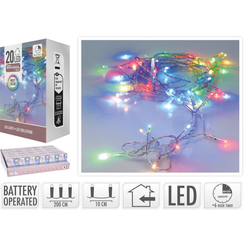 20 LED Silver Wire Battery Operated Multi Colour