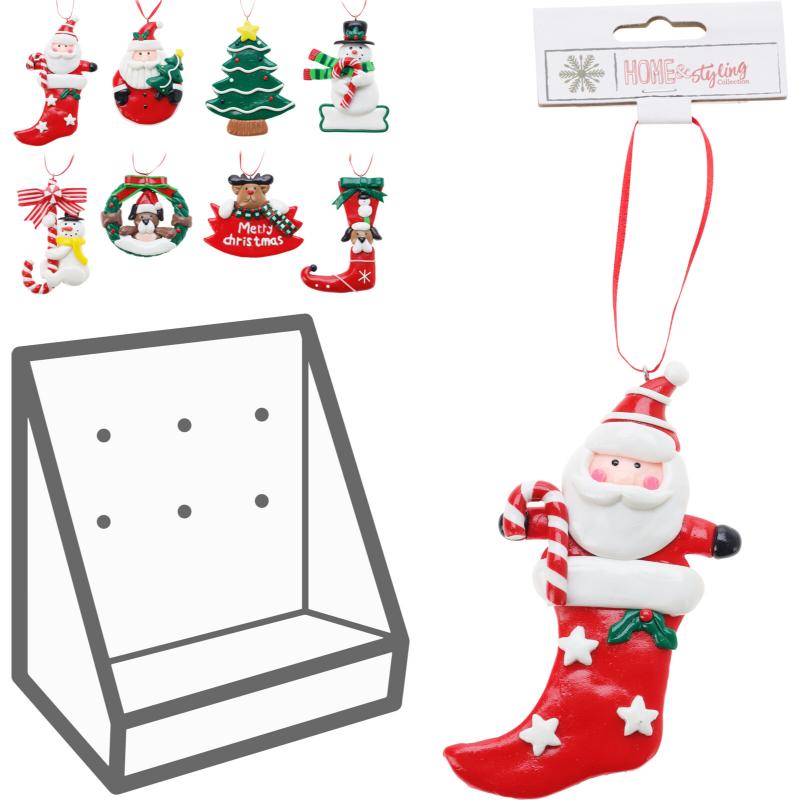Christmas Hanging Decorations In Stockings 8 Assorted