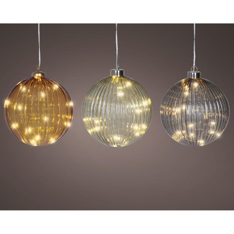 Christmas Hanging Orb Ripple With Led 3 Assorted