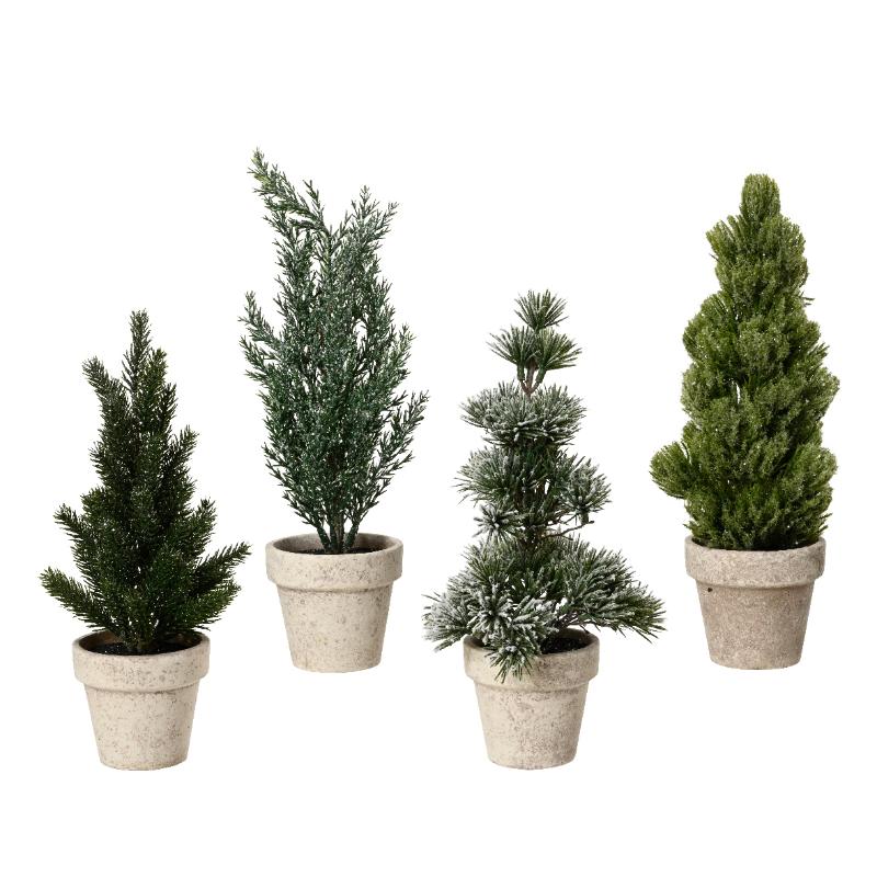 Christmans Glitter Trees In Pot 20Cm 4 Assorted