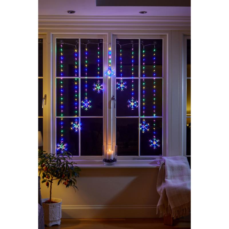 Three Kings Christmas Snowflake Curtain Mutlicoloured Lights