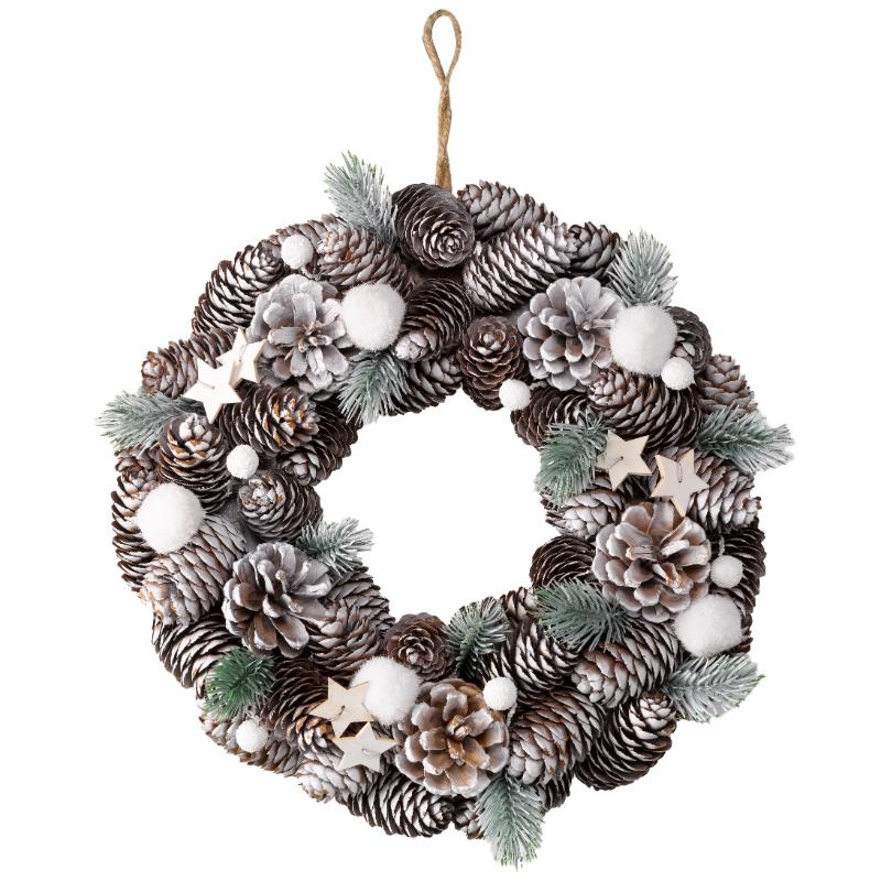Three Kings Christmas Frosted Pinecone Wreath 36Cm