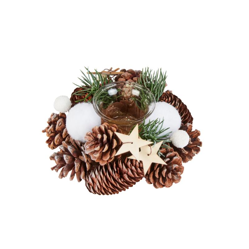 Three Kings Christmas Frosted Pinecone Single Candle Holder