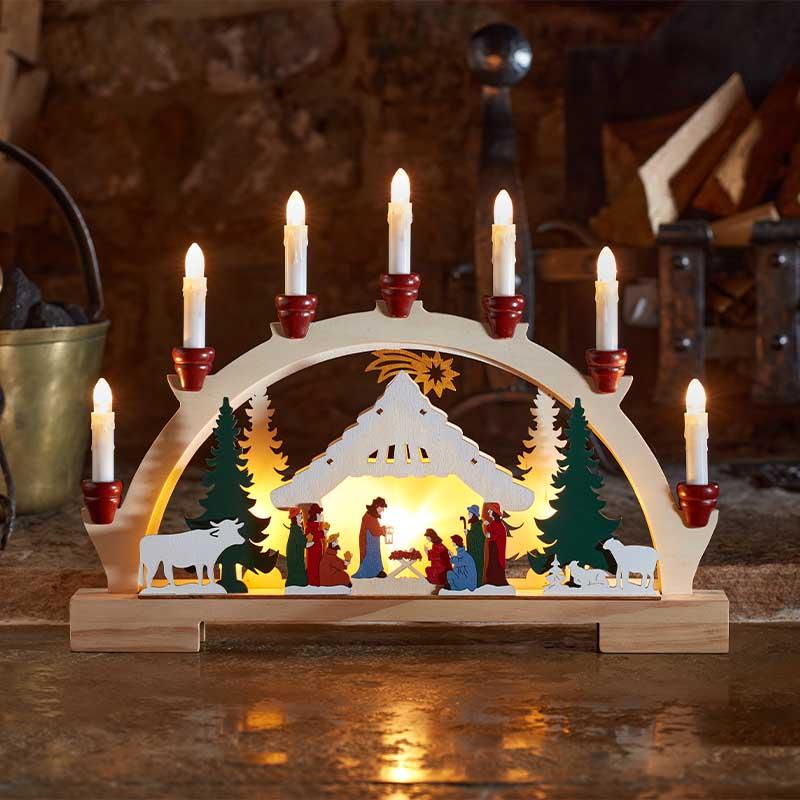 Three Kings Christmas Nativity Candle Bridge Wooden Scene