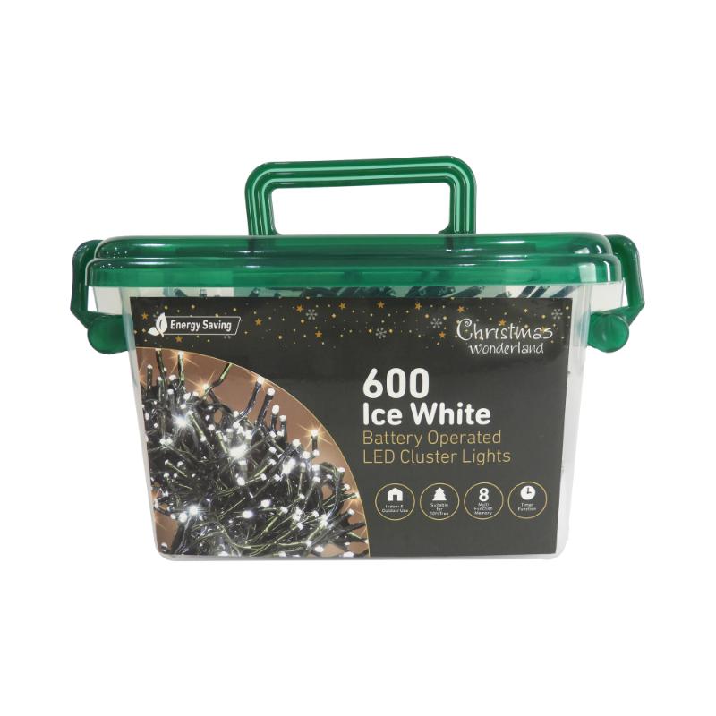 Christmas Battery Operated 600LED Cluster lights Ice white