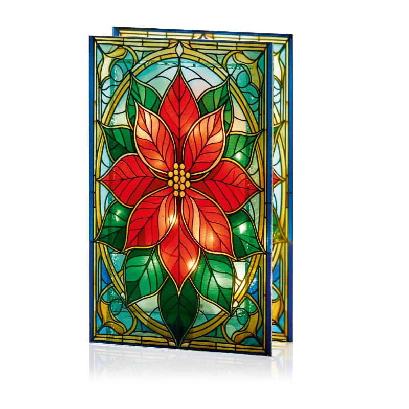 Christmas Stained glass Lantern Poinsettia 21cm