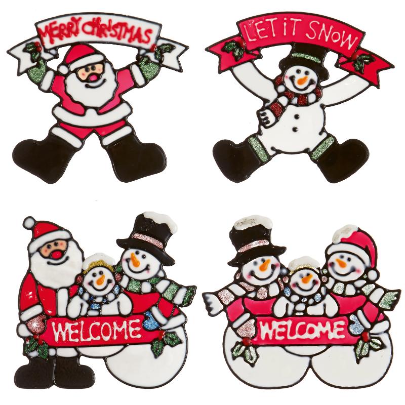 Christmas Santas Pals window Cling 3 assorted 18cm