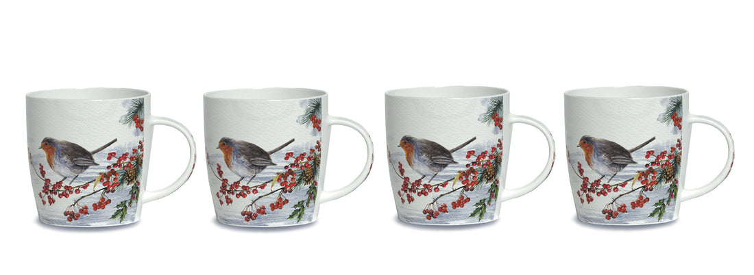 Newgrange Robin Bone China Mugs Set 4