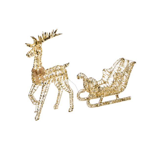 Three Kings Christmas GoldTwist Reindeer And Sleigh With LED