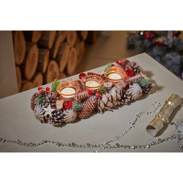 Three Kings ChristmasFrosted Pinecone Trio Candle holder
