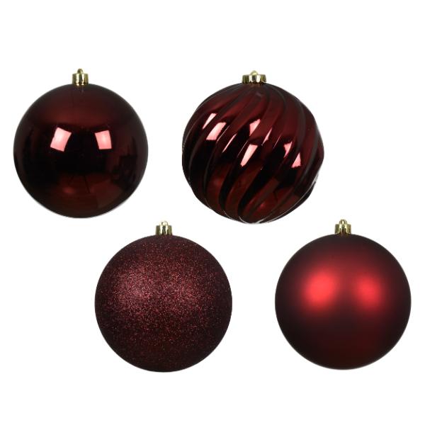 Christmas Shatterproof Baubles Burgundy 14cm set of 4
