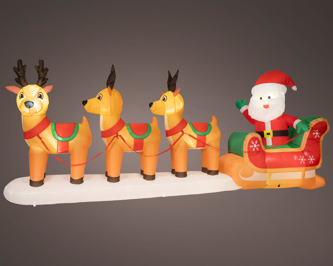 Christmas Santa Sleigh With Reindeers Inflatabale Ornament 355cm X 40cm