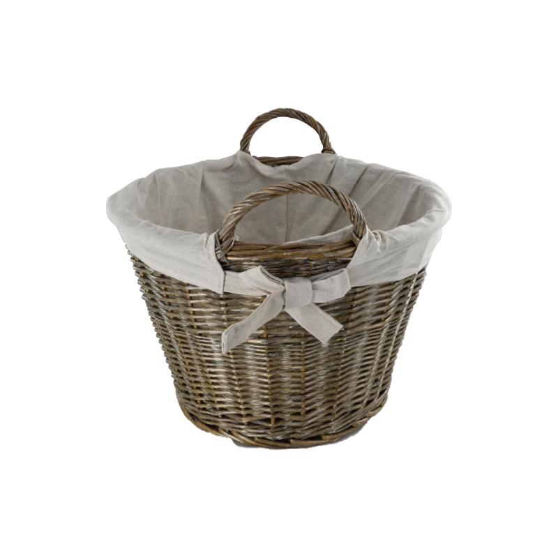 Natural Willow Round Basket with Canvas Liner, Grey