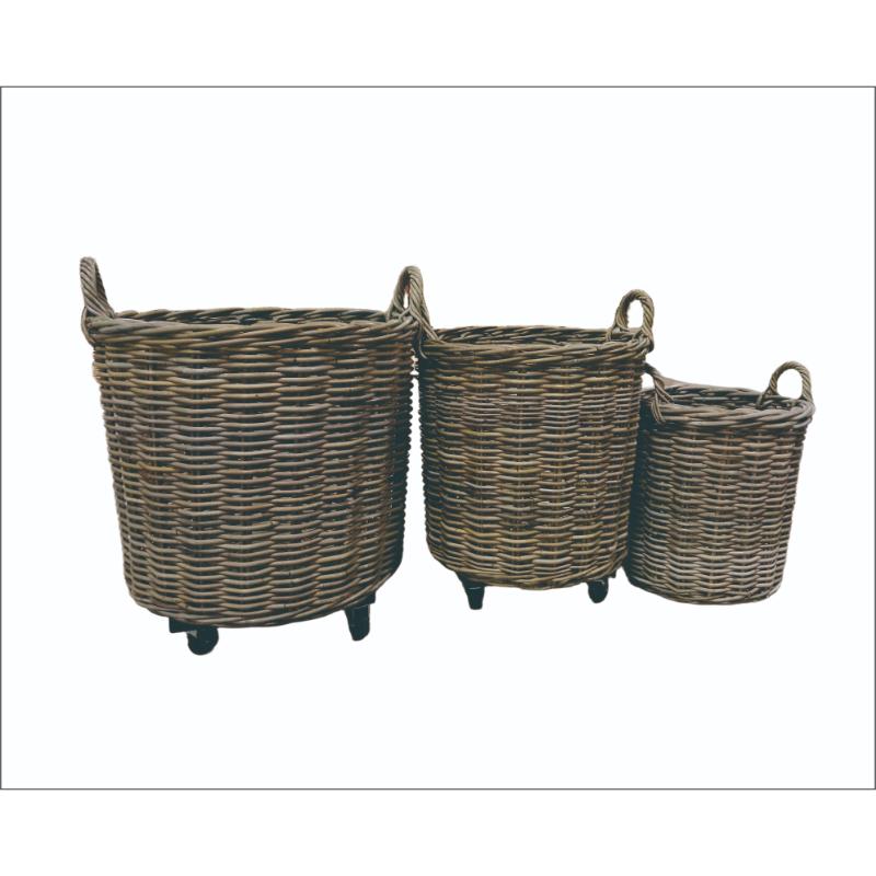 Premium KUBU Round Basket with Handles & Wheels (Diameter - 50cm / Large Size)