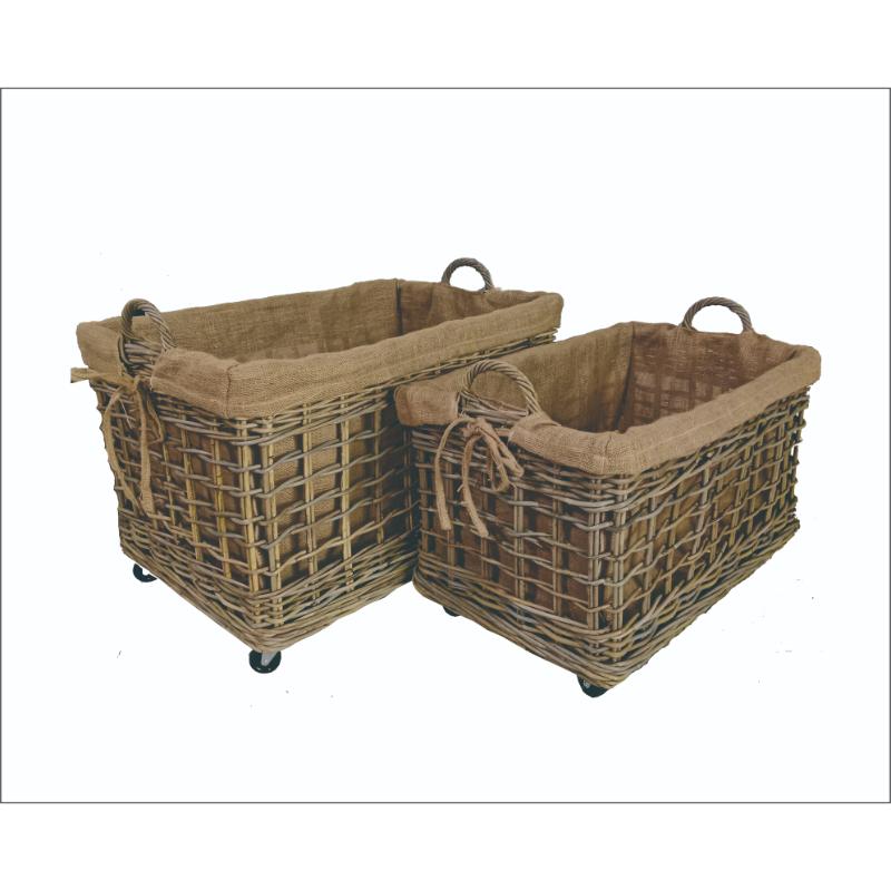 Premium KUBU Woven Lined Basket with Handles & Wheels (Dimensions - 75x50x45/52x61 / large size)