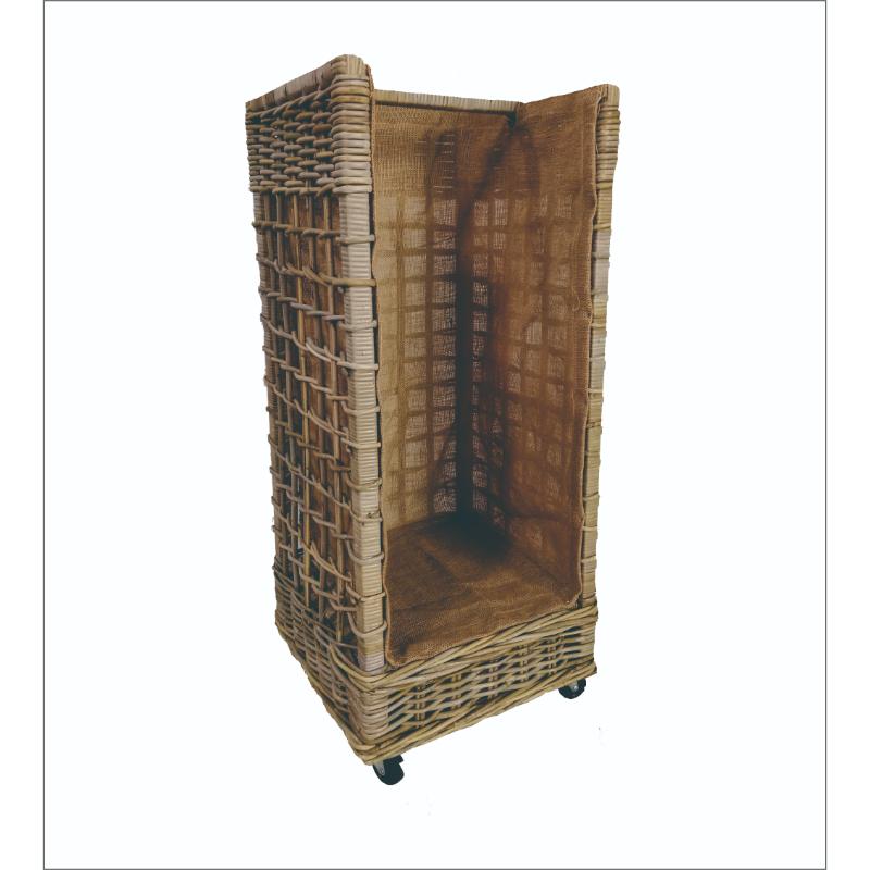 Premium KUBU Woven Lined Tall Log Basket with Handles & Wheels (Dimensions - 40x40x88/95 cm)