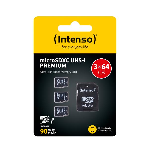 Intenso microSD Card UHS-I 64GB SDXC Premium triple pack