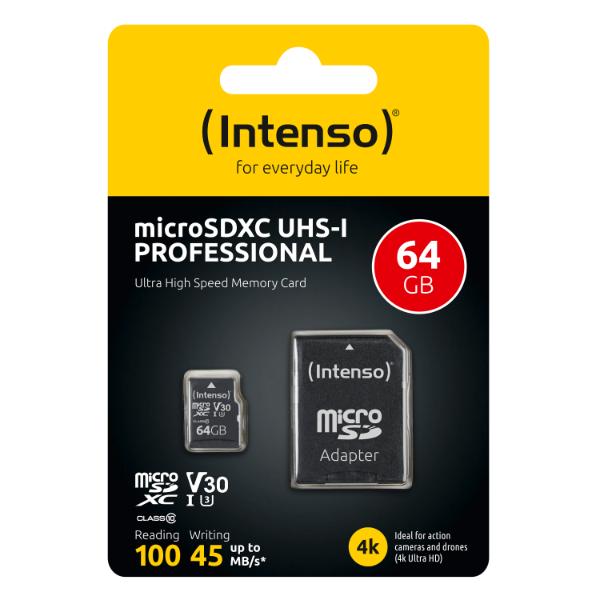 Intenso microSD Card UHS-I 64GB SDXC Professional - 100MB/s