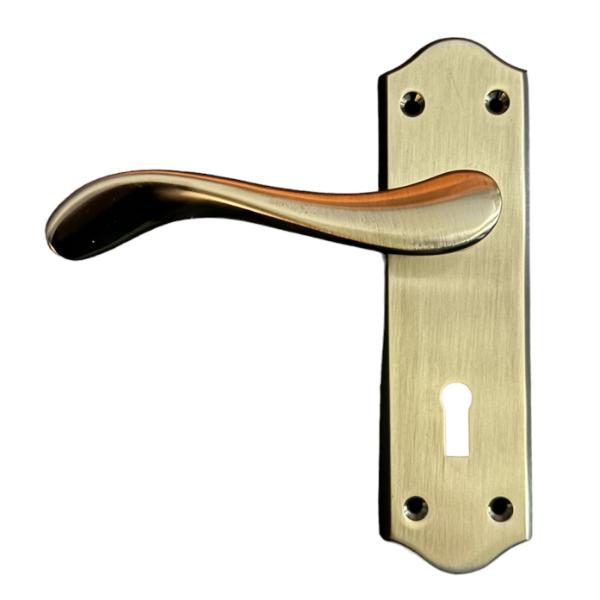 Sichern The Charlotte Lever lock Handle is a stylish lever on plate Handle in a Bronze Finish