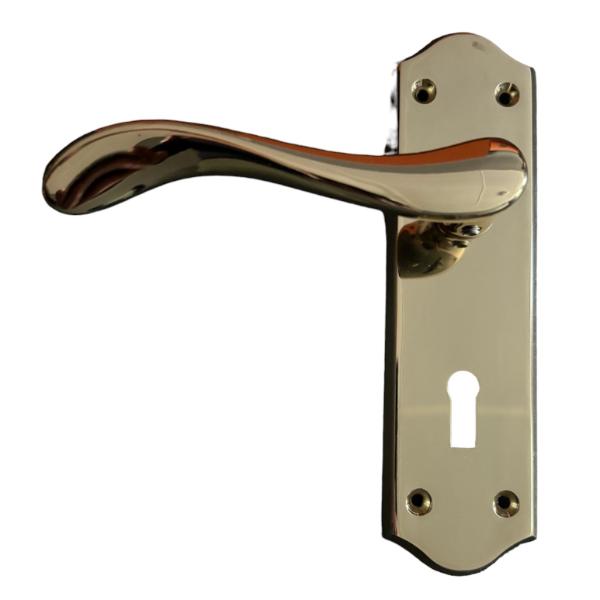 Sichern The Charlotte Lever Lock Handle is a stylish lever on plate handle in a Brass Finish