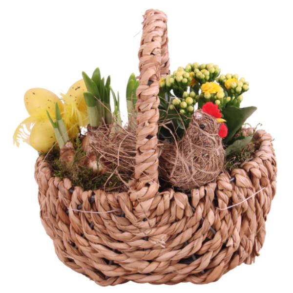 Easter Floral Woven Basket with Hen Decoration
