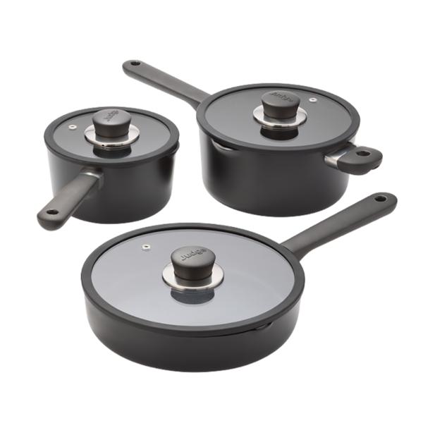 Judge Vista Ceramic 3 Piece Draining Cookware Set 16 & 20cm Draining Saucepans 24cm Saute Pan
