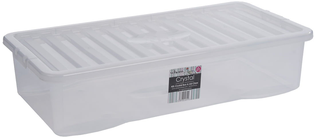 Wham Crystal Under Bed Plastic Storage Box 42Ltr Clear
