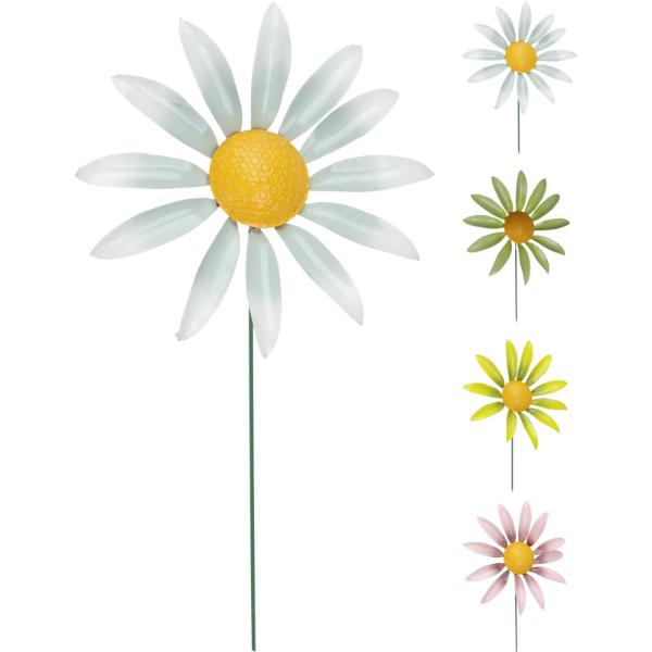 Daisy With Moving Leaves Decorative Garden Ornament On Stick In 4 Assorted Styles 71cm